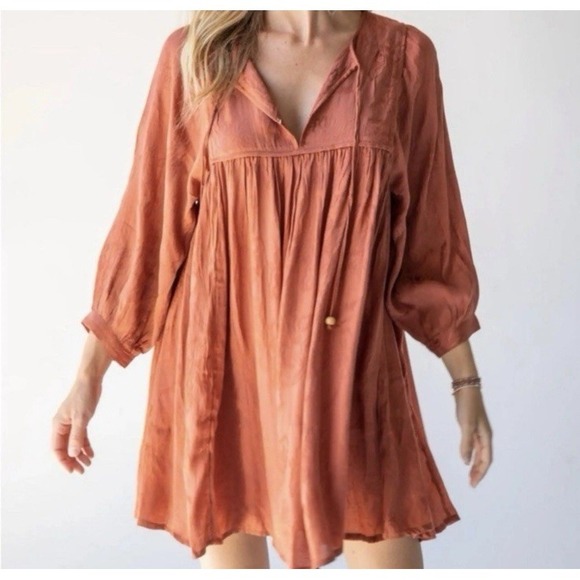 NATURAL LIFE Dresses & Skirts - Natural Life Dress Rust Orange Size M Floral Babydoll Mini Boho Gypsie Western